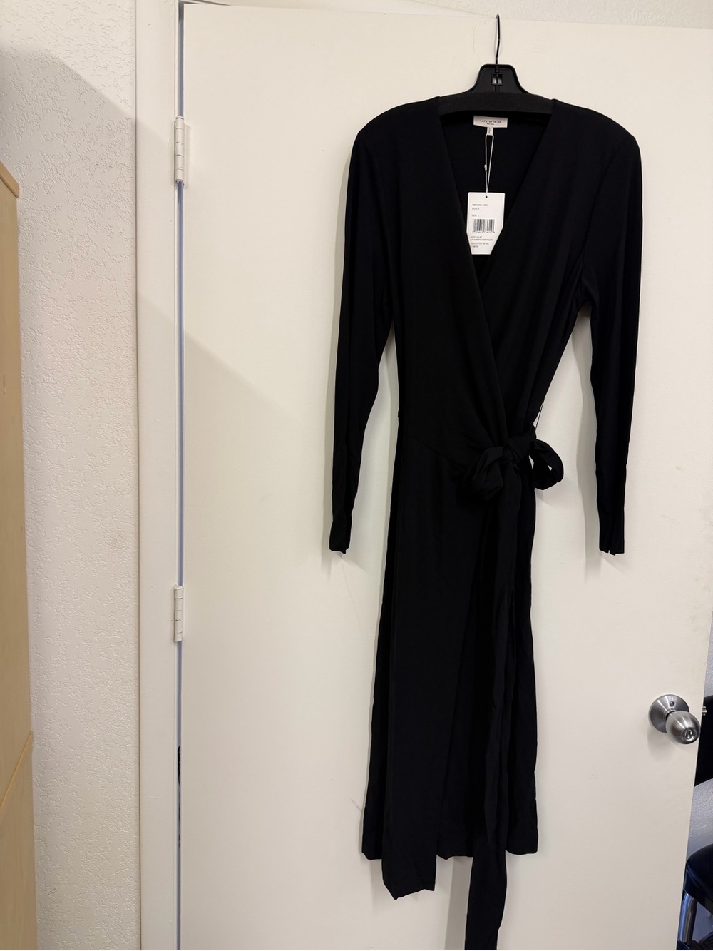 Lafayette 148 New York Black Matte Jersey  Long-Sleeve Wrap Dress